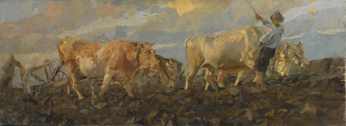 Ettore Tito Oxen Plowing oil painting picture